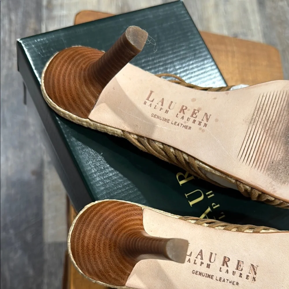 Lauren Ralph Lauren Tan Luggage Kid Suede/Straw Uma Kitten Heels